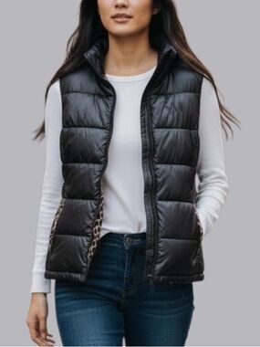 PINK Victoria’s Secret Leopard Trim Zip Up Puffer Vest Size S (4/6) Black